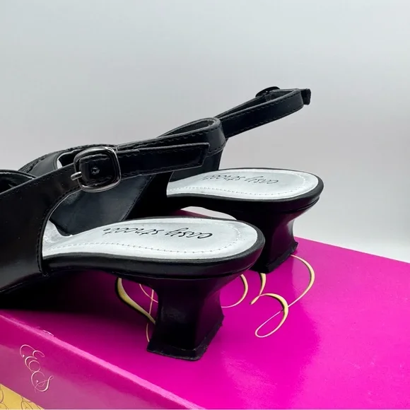 Easy Street Ariel Black Snake Sling Back Block Heels 7.5 WIDE - Picture 8 of 9